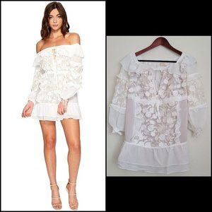 NWOT For Love & Lemons Carolina Off Shoulder Lace Dress White, Size Small